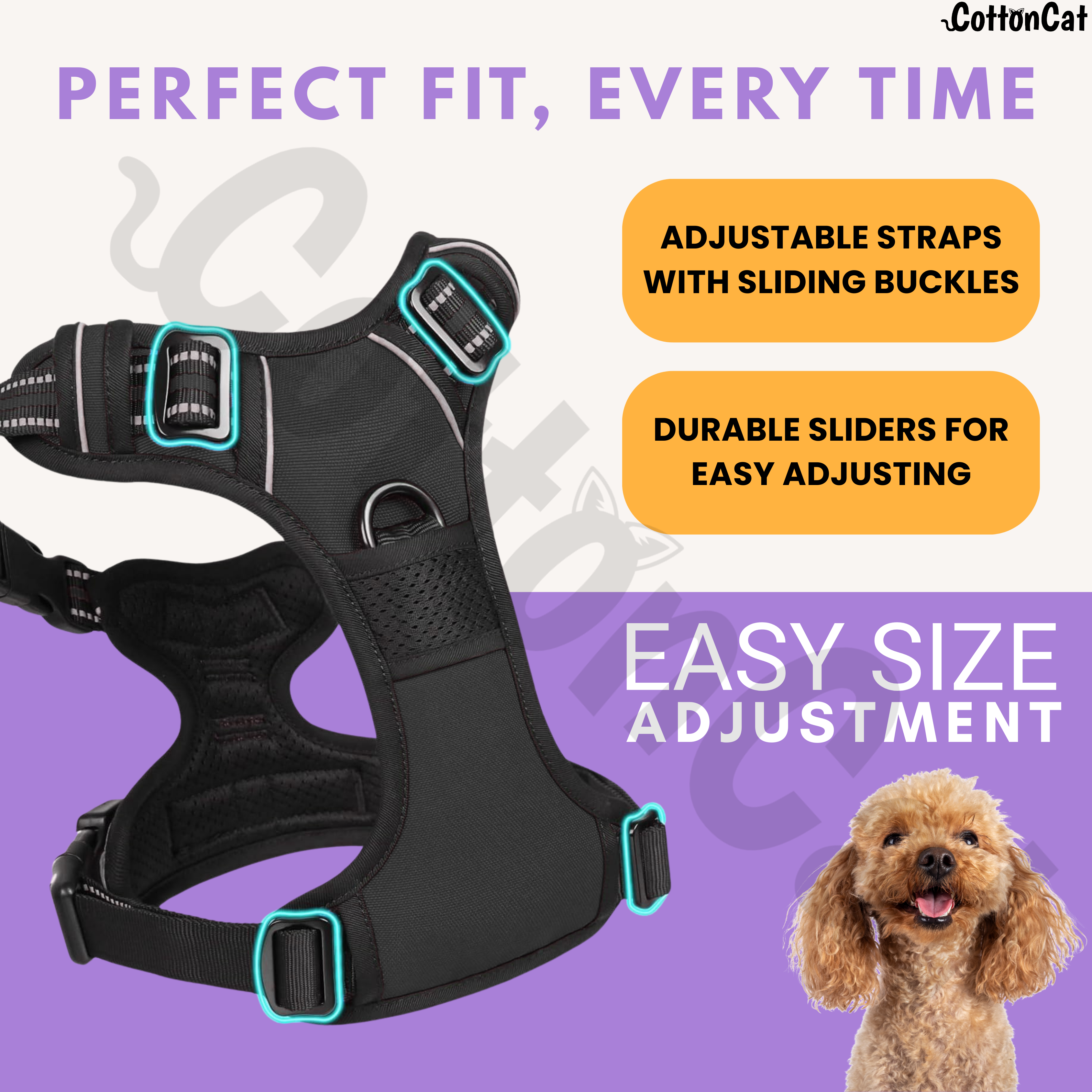 Dog Cat No Pull Harness With Reflective Leash Black