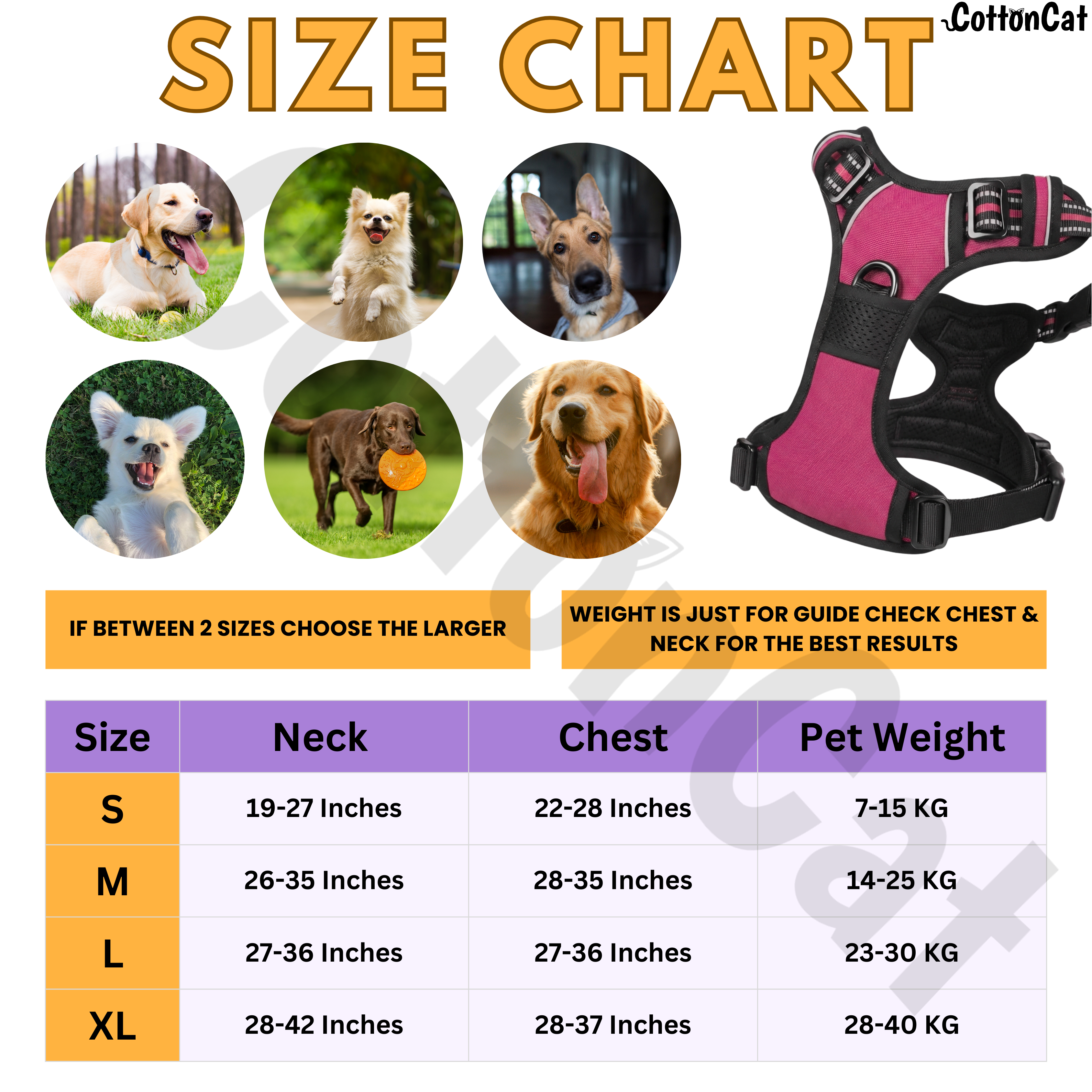 Dog Cat No Pull Harness With Reflective Leash Hot Pink