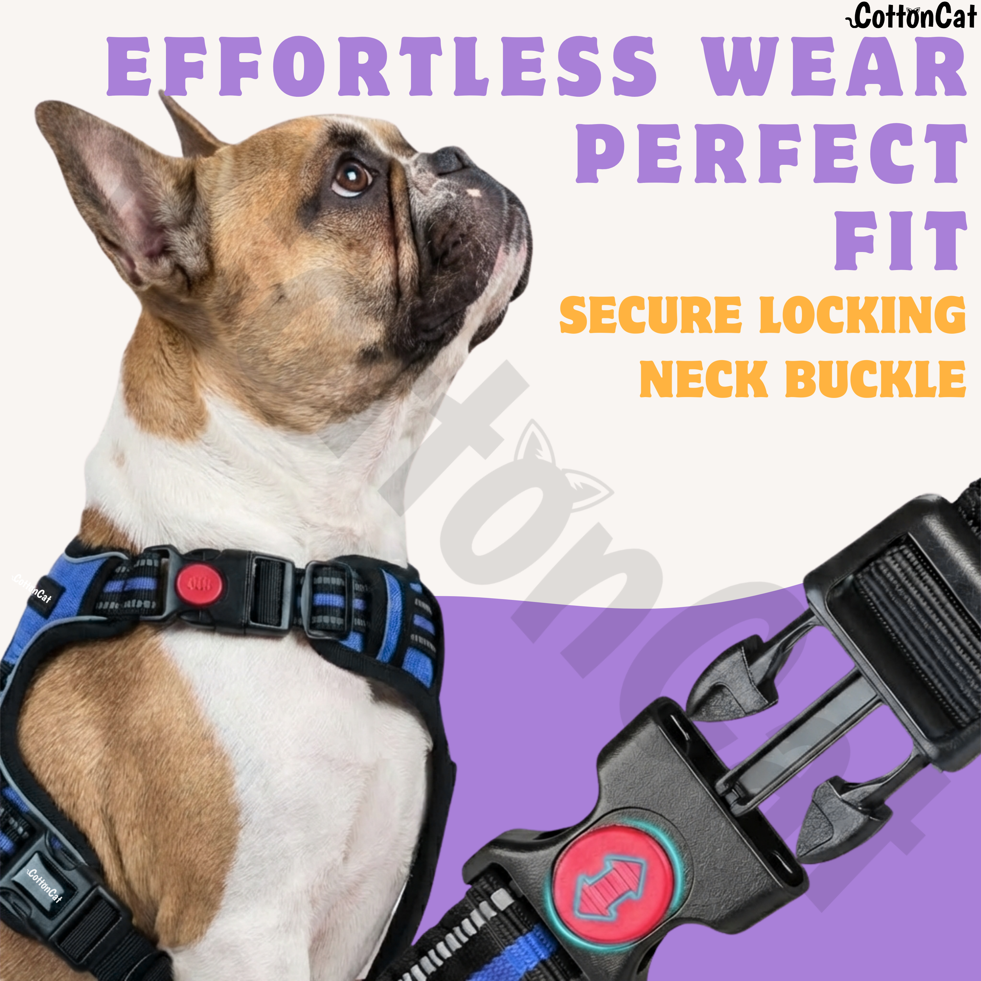 Dog Cat No Pull Harness With Reflective Leash Blue