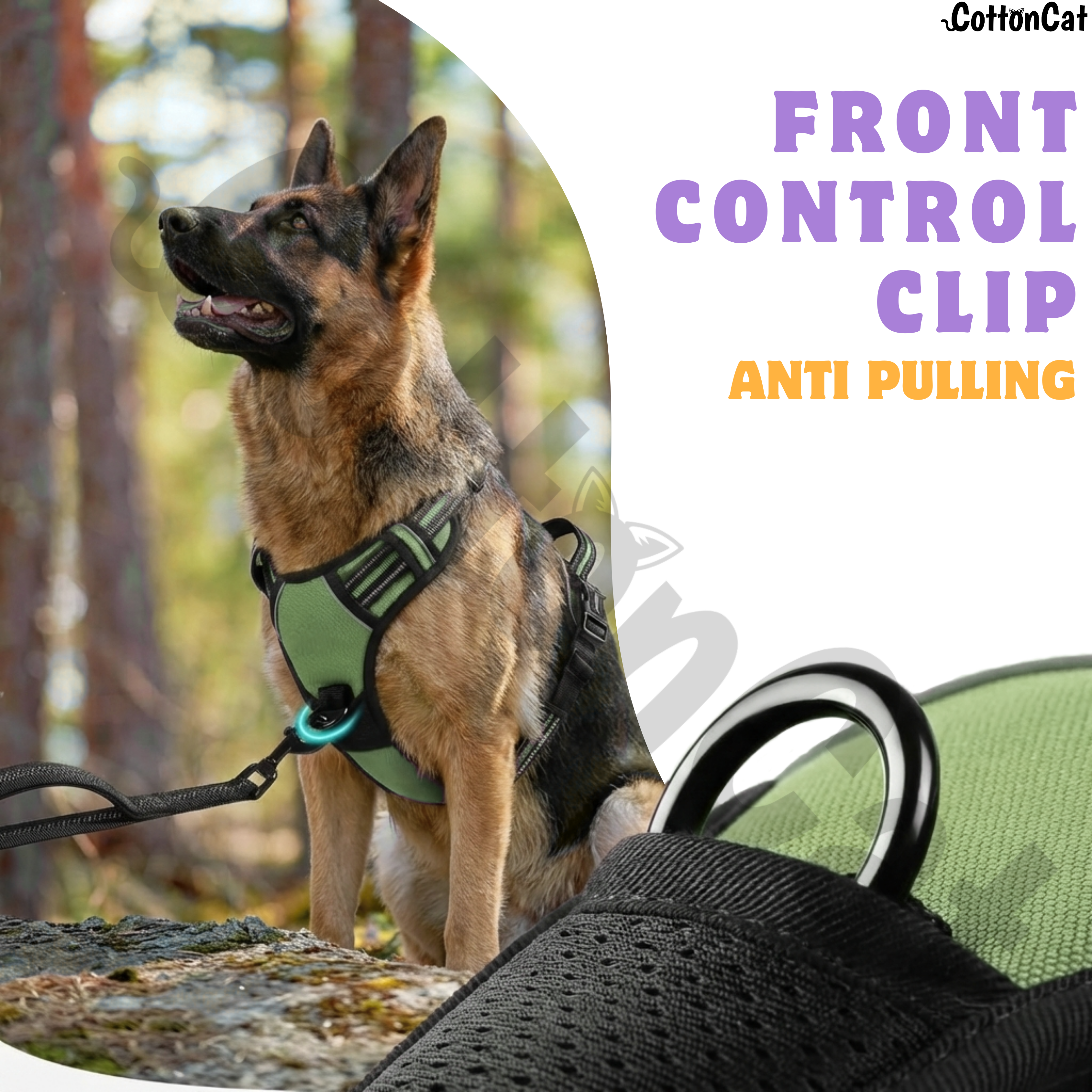 Dog Cat No Pull Harness With Reflective Leash Green