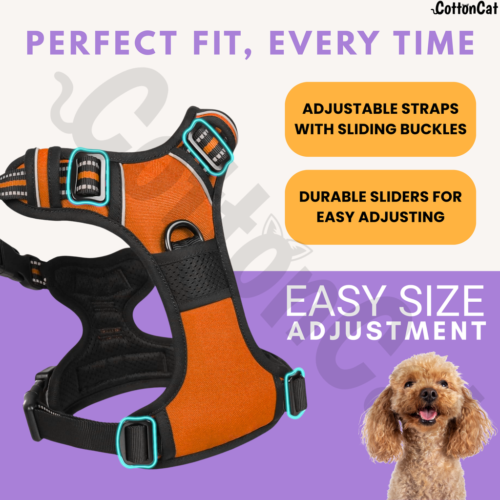Dog Cat No Pull Harness With Reflective Leash Orange